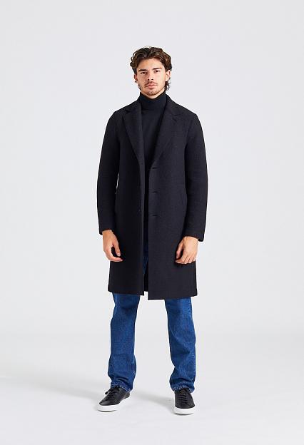 Men Overcoat Boiled Wool Black